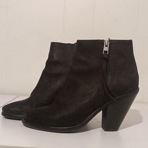 All saints black leather zip closure stacked heel booties size 7/38